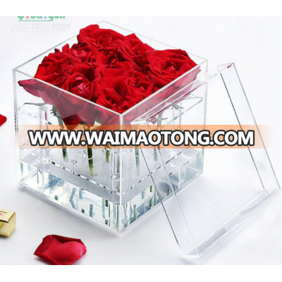 PMMA of flower box, Acrylic box for rose, square shape of wedding souvenirs flower box